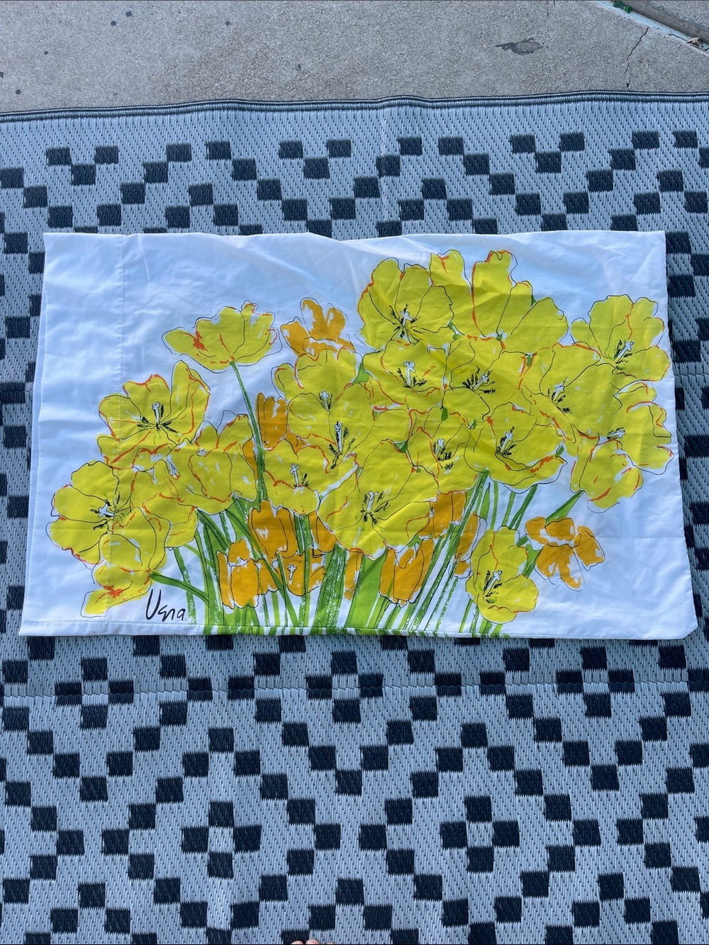 Vintage Yellow Floral Pillowcase with Vera Signature